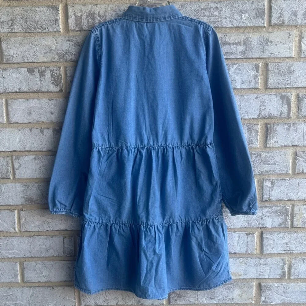Lands' End Long Sleeve Button Up Collared Tiered Dress Girl's Size 7/8